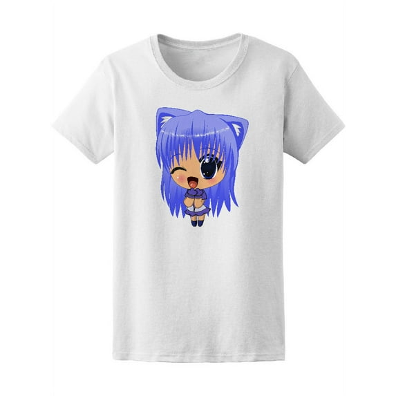Cute Anime Girl Cat Ears T-Shirt Women -Image by Shutterstock, Female Small