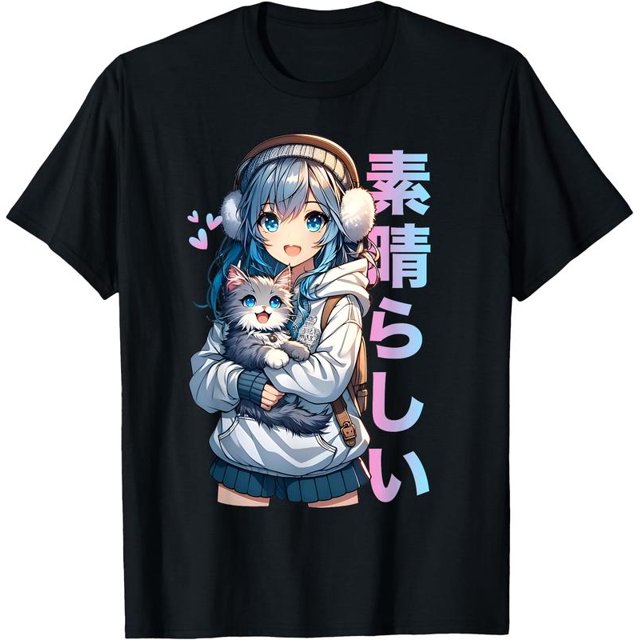 Cute Anime Girl With A Cat For Cat Lover Kawaii Otaku Manga T. Comfort