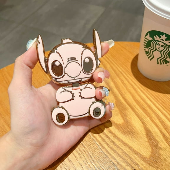 Cute Anime Stitch -Style Phone Holder with Mirror - Universal Phone Grip Stand & Back Stickers
