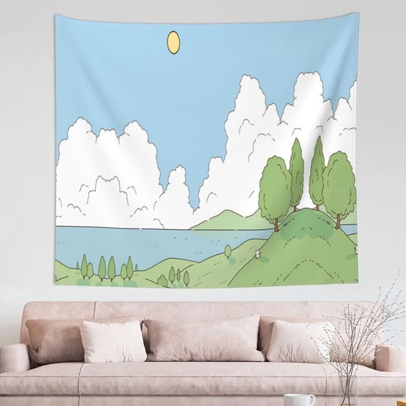 Cute Anime Wall Tapestry Hanging Minimalist Art Decor for Bedroom or Home Party 60x51 in