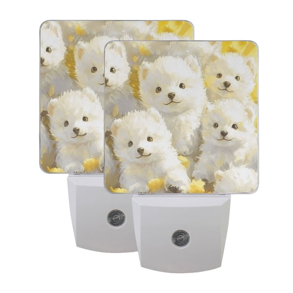 Cute Anime White Dogs LED Night Light with Smart Sensor Plug Into Wall Dusk to Dawn 2 packs