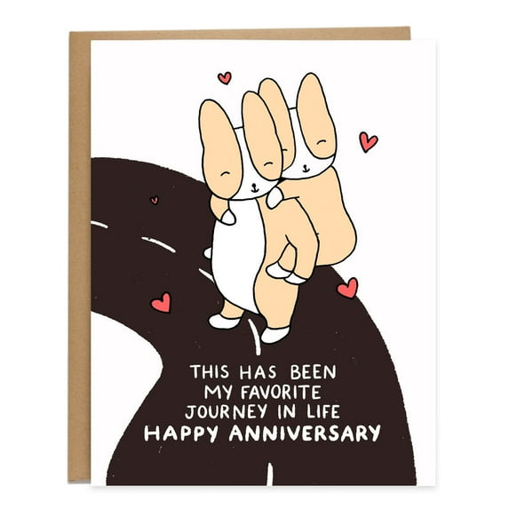 Cute Anniversary Card with Adorable Animal Design – "My Favorite Journey in Life" – Envelope Included, Blank Inside – Perfect for Couple Anniversaries