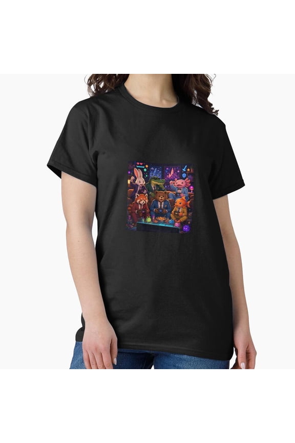 Cute Anthropomorphic Animals Gaming Party T-Shirt | Fun Gamer Squad Tee | Kawaii Animal Friends Video Game Apparel H1658, for Unisex, Up to Size 5XL