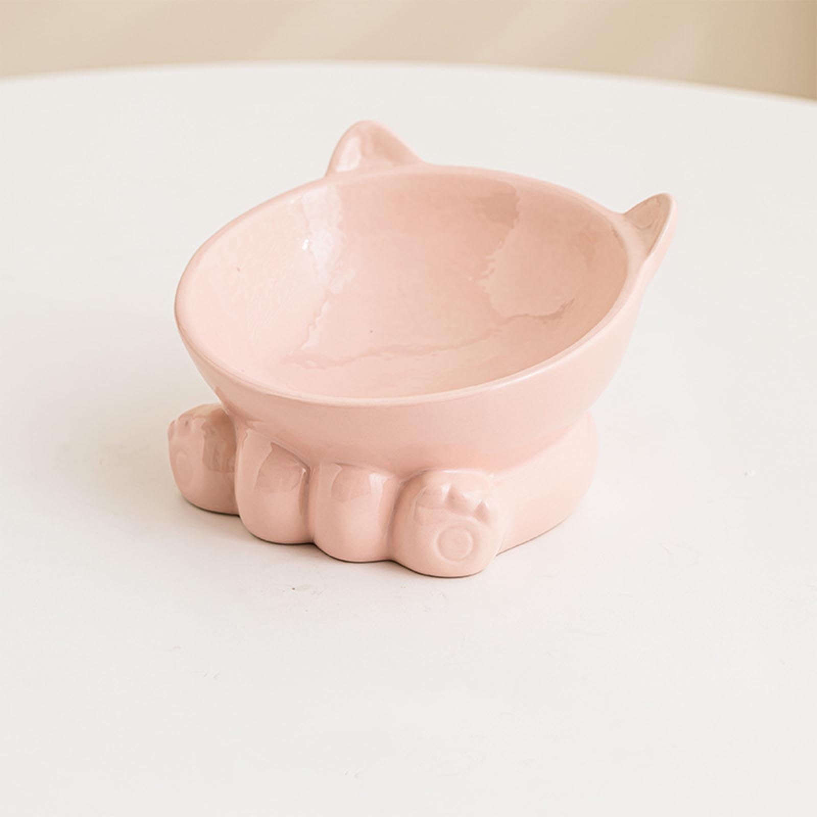 Cute Anti-Choke Cat Bowl with Cervical Spine Protection, Non-Spill and Non-Tip Design, Prevents Black Chin, Ceramic Material