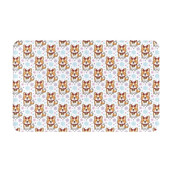 Cute Antlers Corgi Dog Snowflake Front Door Mat, Indoor Mats for Bedroom Bathroom Kitchen, Floor Mat Non-Slip, Soft Carpet Floor Cover Machine Washable Entryway Mat - 20x31.5in