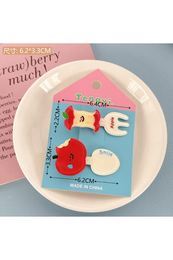 Cute Apple Acrylic Hair Clip Set Adorable Cartoon Fork Spoon Hair Clips for Girls Bangs Flyaway Hair Accessories Halloween Christmas Gifts