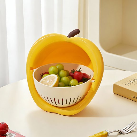 Cute Apple Drain Basket Double Wash Fruit Artifact Kitchen Home Living Room Fruit Basket Vegetable Basin High Value New Model