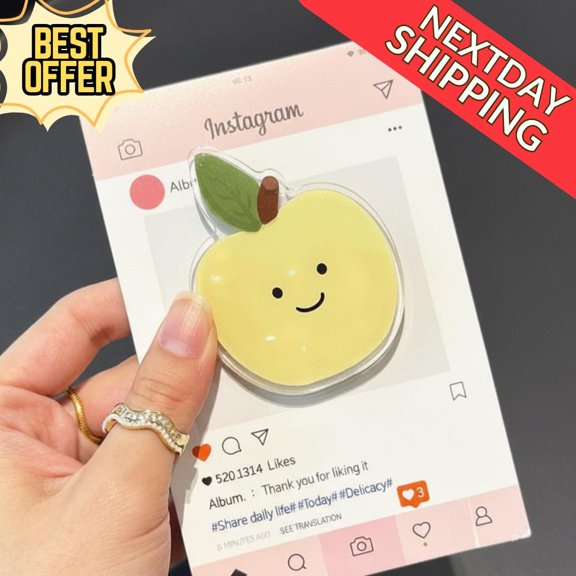 Cute Apple Phone, Kawaii Yellow Apple, Fun Fruit Phone Grip, Foodie Phone Holder, E-Reader Accessory