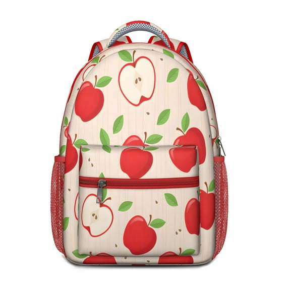 Cute Apple Print Waterproof School Backpack for Teens - Ergonomic Spine Support, Lightweight & Breathable with Padded Straps, Cartoon Fruit Design Bookbag for College Students