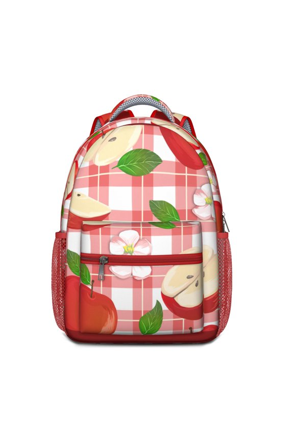 Cute Apple Print Waterproof School Backpack for Teens - Ergonomic Spine Support, Lightweight & Breathable with Padded Straps, Cartoon Fruit Design Bookbag for College Students