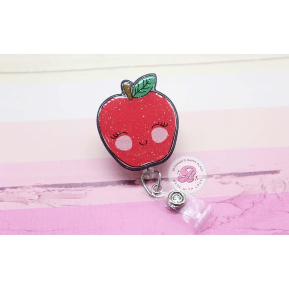 Cute Apple Retractable Badge Reel, ID Holder