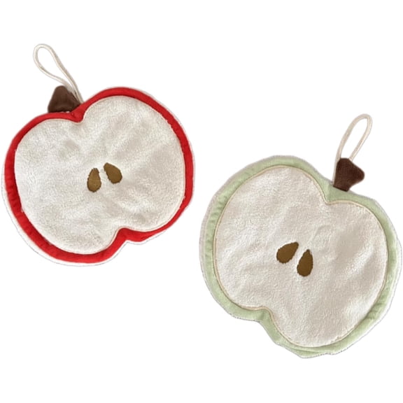 Cute Apple-Shaped Hanging Hand Towel for Kitchen Bathroom Decor Absorbent Thick No Odor Drying Cloth 7x9 Inch, 2 Pack