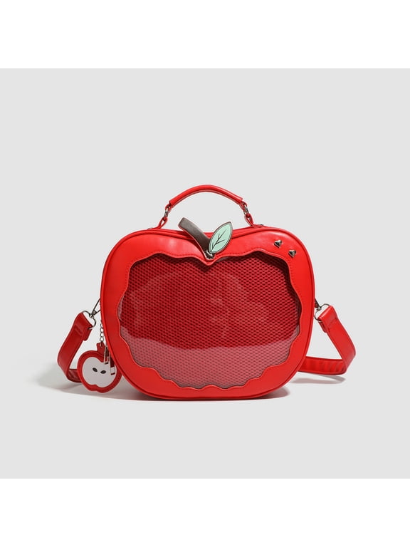 Cute Apple‑Shaped Ita Bag, Faux Leather Display Crossbody Purse, Top‑Handle Pin Display Bag for Anime Badge Collectors Daily Outing