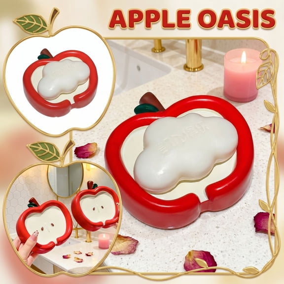 Cute Apple Shaped Soap Dish, Novelty Drainage Soap Holder, Plastic Bar Soap Tray for Bathroom, Kitchen, Shower,Portable Bathroom Cute Rack Home Decoration Ornament,4.72 in.