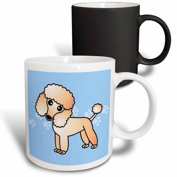 3drose, Cute Apricot Poodle Blue Paw Print Background, 11oz Magic Transforming Mug