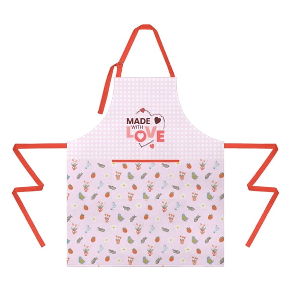 Cute Aprons for Women with Pockets - "Made with love" Print Kitchen Apron for Baking Cooking - Adjustable Chef Bib Apron, Fun Gifts for Girlfriend Daughter Mother Wife (Pink)