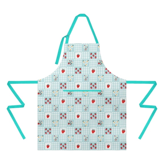 Cute Aprons for Women with Pockets -Strawberry Print Kitchen Apron for Baking Cooking - Adjustable Chef Bib Apron, Fun Gifts for Girlfriend Daughter Mother Wife