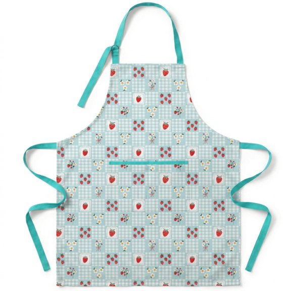 Cute Aprons for Women with Pockets -Strawberry Print Kitchen Apron for Baking Cooking - Adjustable Chef Bib Apron, Fun Gifts for Girlfriend Daughter Mother Wife