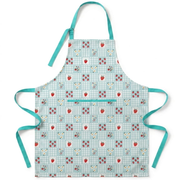 Cute Aprons for Women with Pockets -Strawberry Print Kitchen Apron for Baking Cooking - Adjustable Chef Bib Apron, Fun Gifts for Girlfriend Daughter Mother Wife