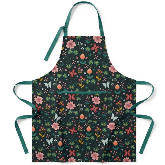 Cute Aprons for Women with Pockets - Vintage Floral Print Kitchen Apron for Baking Cooking - Adjustable Chef Bib Apron, Fun Gifts for Girlfriend Daughter Mother Wife