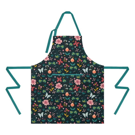 Cute Aprons for Women with Pockets - Vintage Floral Print Kitchen Apron for Baking Cooking - Adjustable Chef Bib Apron, Fun Gifts for Girlfriend Daughter Mother Wife
