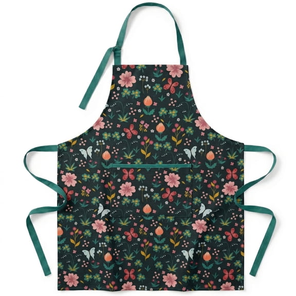 Cute Aprons for Women with Pockets - Vintage Floral Print Kitchen Apron for Baking Cooking - Adjustable Chef Bib Apron, Fun Gifts for Girlfriend Daughter Mother Wife