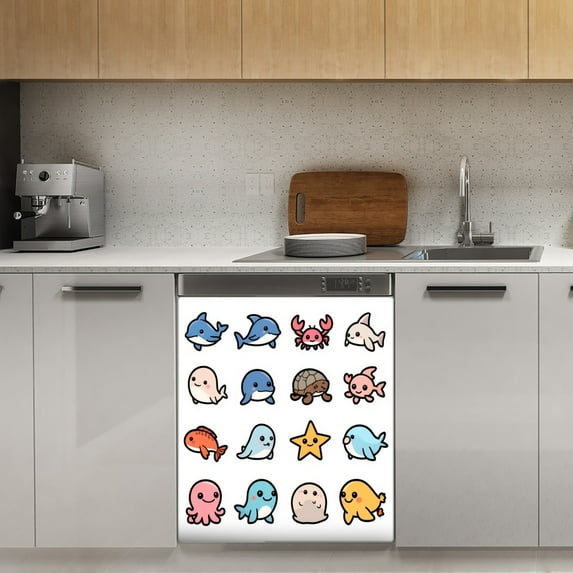 Cute Aquatic Animals-2 Dishwasher Magnet Cover Decorative Sticker for Home Cabinet Kitchen 23" x26"
