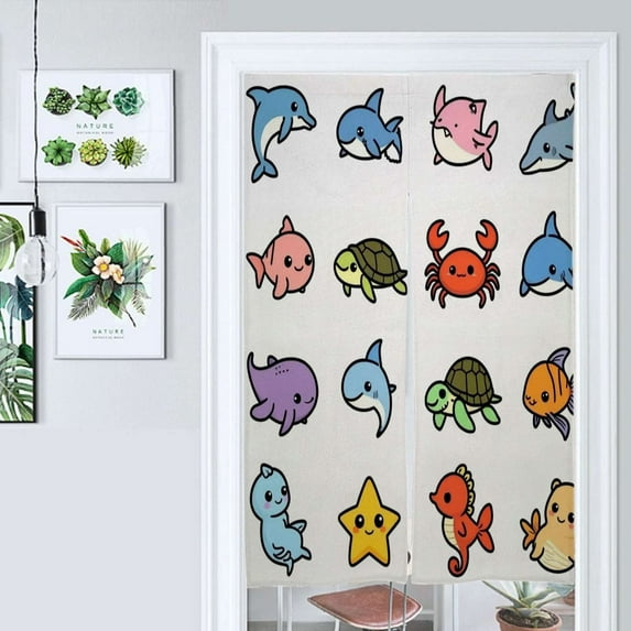 Cute Aquatic Animals Door Curtain Nordic Living Room DoorCurtain Porch Partition Curtain Kitchen Rative Half Curtain