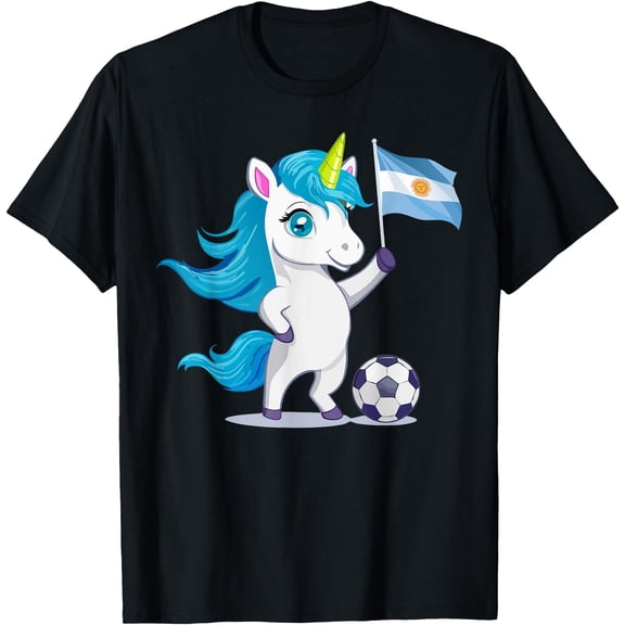 Cute Argentina Roots Unicorn Playing Soccer Argentinian Flag T-Shirt