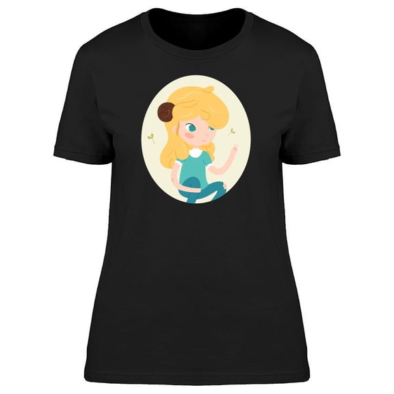 Cute Aries Zodiac Girl Cartoon T-Shirt Women -Image by Shutterstock, Female Medium