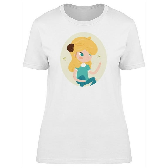 Cute Aries Zodiac Girl Cartoon T-Shirt Women -Image by Shutterstock, Female Medium