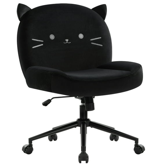 Cute Armless Office Desk Chair with Wheels,Ergonomic Criss Cross Legged Computer Chair with Fabric Padded, Height Adjustable Wide Seat Vanity Chair,Mid Back Task Chair for Home