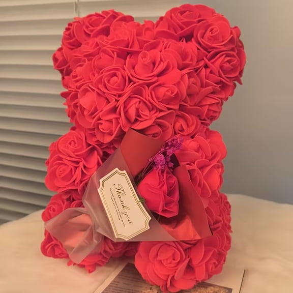 Cute Artificial Rose Flower Teddy Bear Thumb Hug - Romantic I Love You Decoration for Valentine's Day, Perfect Gift for Mom, Grandma, Wife, and Sister