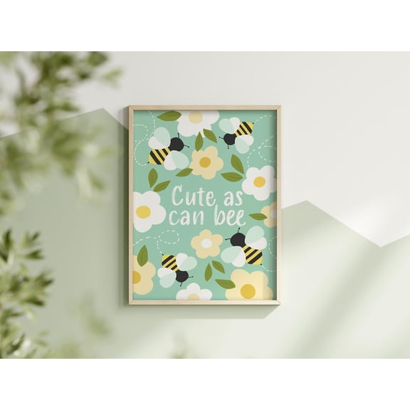 Cute As Can Bee Floral Bumblebee Nursery Wall Art, Unframed Paper Poster 8x10in