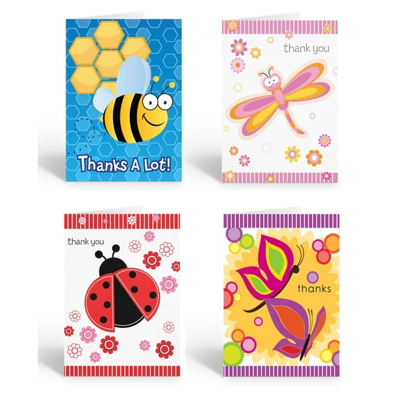 Cute Assorted Insect Thank You Note Cards - 12 Fun Kids Thank You Note Cards wit
