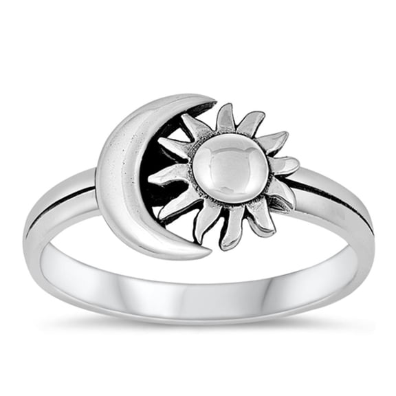 Cute Astrological Ring .925 Sterling Silver Moon Sun Band Jewelry Female Male Unisex Size 8