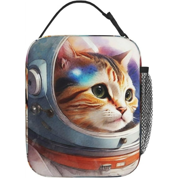 Cute Astronaut Cat Space Cool Insulated Lunch Bag Portable Reusable Zipper Lunch Box For Men Women Work Picnic Travel Camping