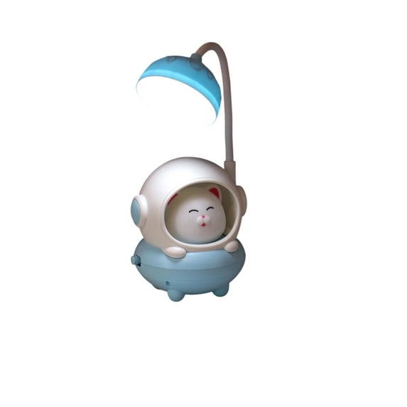 Cute Astronaut Cats Desk Lamp with Pen Container, USB Rechargeable, Flexible Gooseneck, Decorative Table Light for Workspace, Bedroom, Office