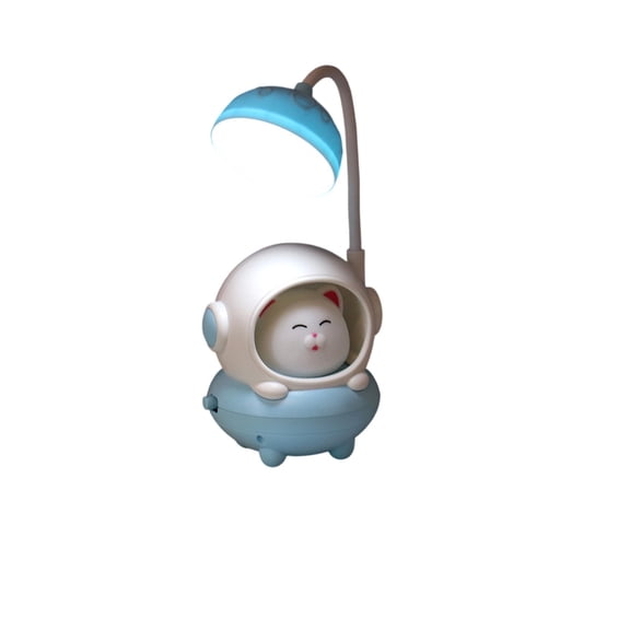 Cute Astronaut Cats Desk Lamp with Pen Container, USB Rechargeable, Flexible Gooseneck, Decorative Table Light for Workspace, Bedroom, Office