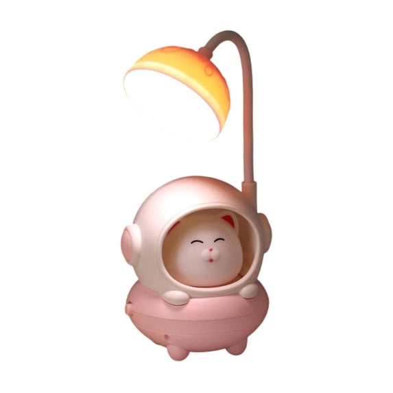 Cute Astronaut Cats Desk Lamp with Pen Container, USB Rechargeable, Flexible Gooseneck, Decorative Table Light for Workspace, Bedroom, Office