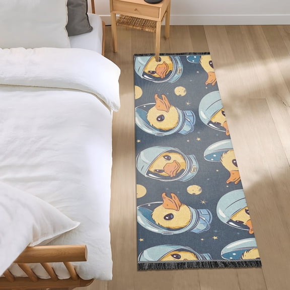 Cute Astronaut Duck Head Runner Area Rug 2x6 Soft Non-Slip Washable Bedside Carpet for Hallway Bedroom Living Room Home Decor