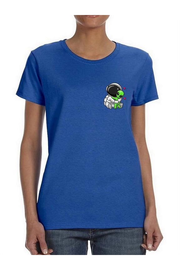 Cute Astronaut Hug Alien T-Shirt Shaped T-Shirt Women -Image by Shutterstock, Female Small