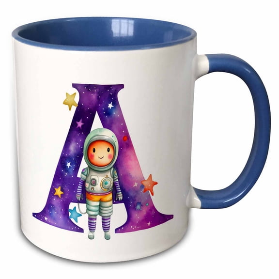 3drose, Cute Astronaut Monogram Initial A, 15oz Two-tone Blue Mug