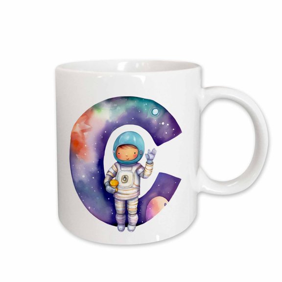 3drose, Cute Astronaut Monogram Initial C, 15oz Mug