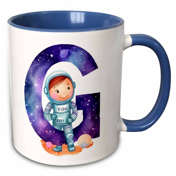 3drose, Cute Astronaut Monogram Initial G, 15oz Two-tone Blue Mug