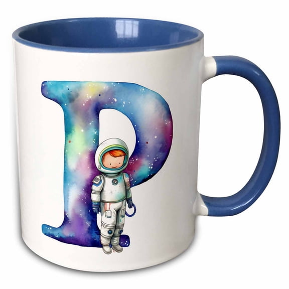 3drose, Cute Astronaut Monogram Initial P, 11oz Two-tone Blue Mug