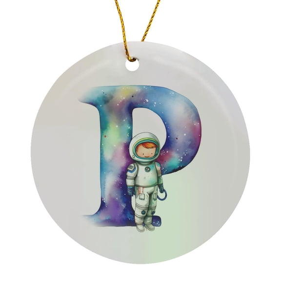 3drose, Cute Astronaut Monogram Initial P, Circle Porcelain Ornament