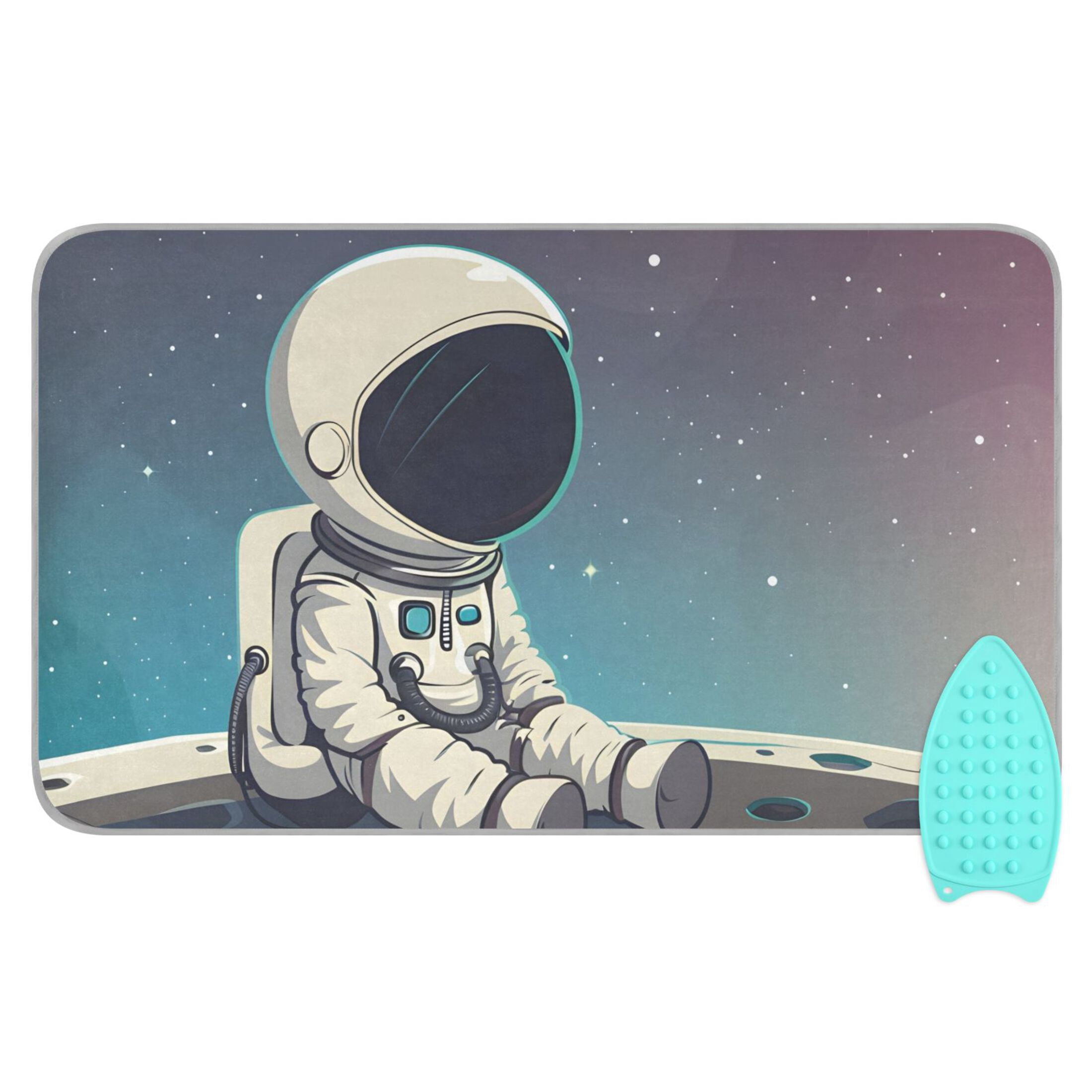 Cute Astronaut Sit on Planet Ironing Mat Blanket Portable Travel Ironing Pad Heat Resistant Pad 47.2" x 27.6”