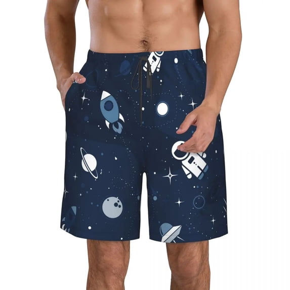 Cute Astronaut Spaceship Rocket Moon Black Hole Stars Quick Dry Swimming Shorts Swimwear Swimsuit Swim Trunk Bathing Beach Wear