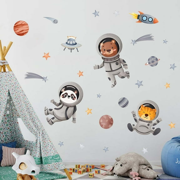 Cute Astronaut Wall Stickers for Klds Room Decor, Space Themed Self-Adhesive Decals, Colorful Cosmic Nursery Stickers, Easy Peel & Stick Wall Art for Boys & Girls Bedroom Furniture
